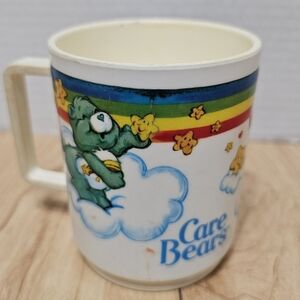 Vintage 1980's Deka Care Bears Plastic Rainbow Mug Cup Wish Birthday Red Green